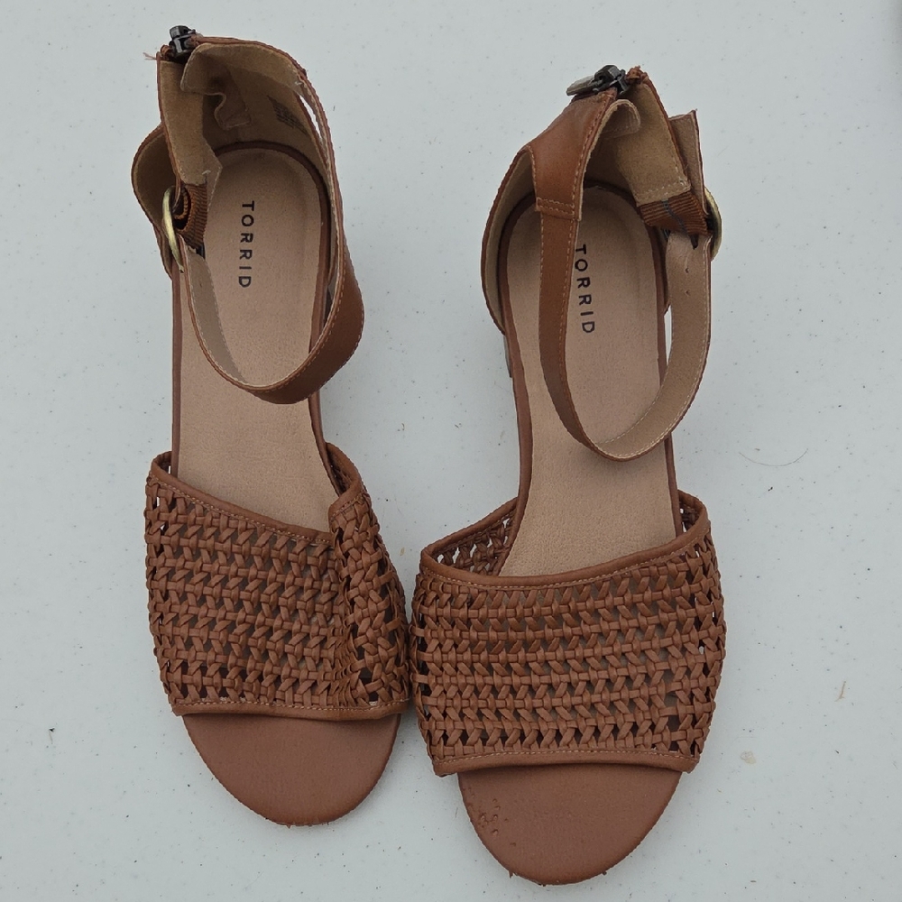 Torrid Tan Woven Sandals, Heels